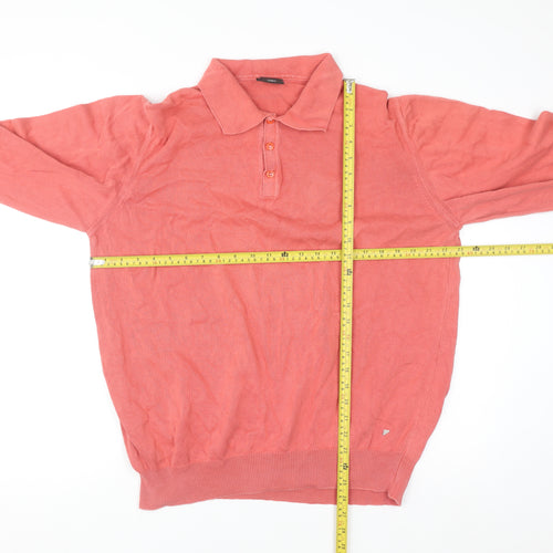 New Man Men's Pink Cotton Collared Henley Jumper Size L