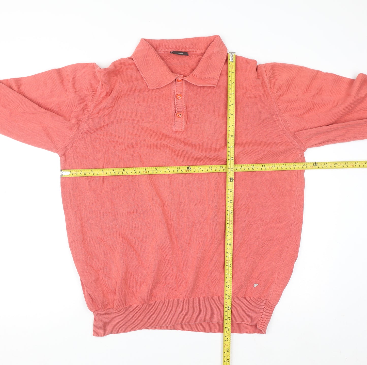 New Man Men's Pink Cotton Collared Henley Jumper Size L