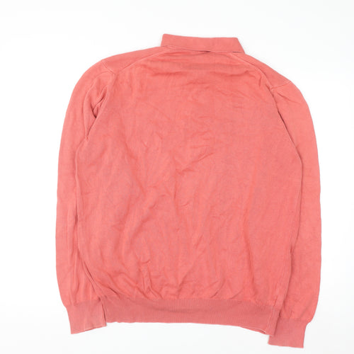 New Man Men's Pink Cotton Collared Henley Jumper Size L