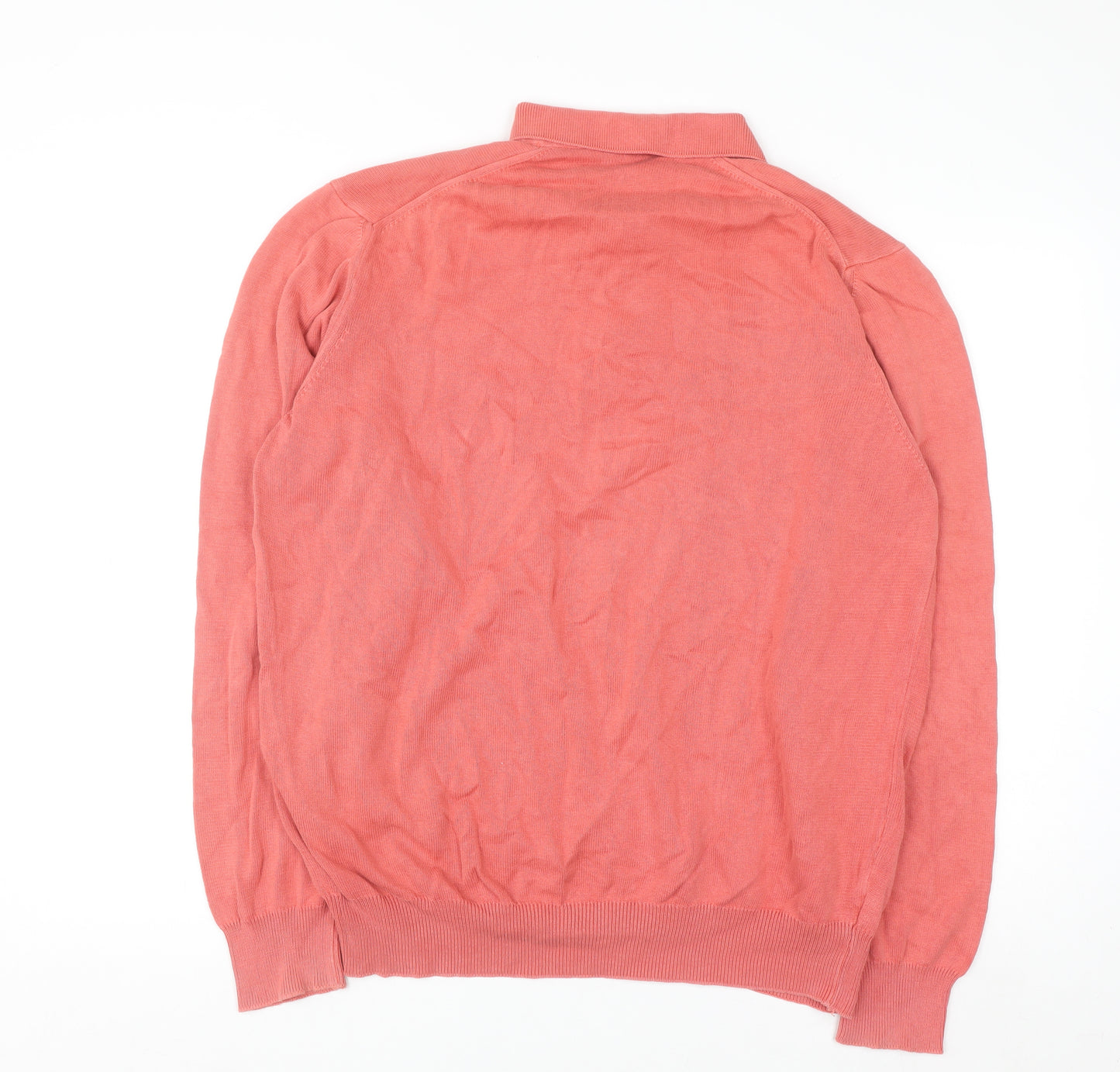 New Man Men's Pink Cotton Collared Henley Jumper Size L