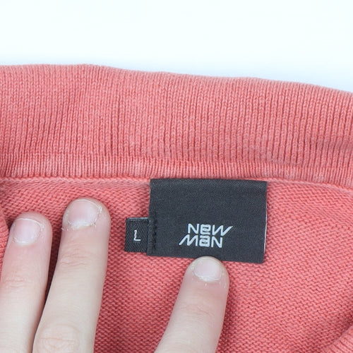 New Man Men's Pink Cotton Collared Henley Jumper Size L