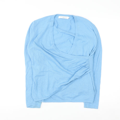 John Lewis Women Blue Size 16 Wrap V-Neck Cashmere Blend Jumper