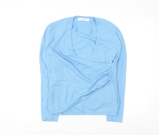 John Lewis Women Blue Size 16 Wrap V-Neck Cashmere Blend Jumper