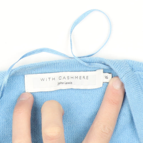 John Lewis Women Blue Size 16 Wrap V-Neck Cashmere Blend Jumper