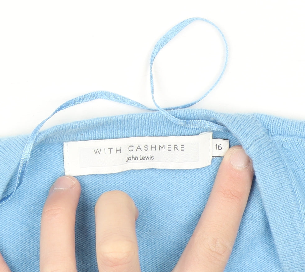 John Lewis Women Blue Size 16 Wrap V-Neck Cashmere Blend Jumper