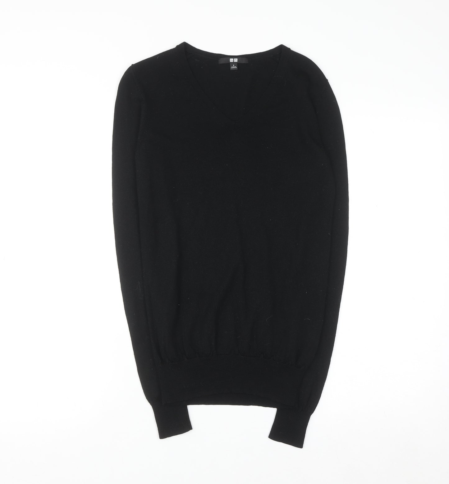 Uniqlo Men Black Wool V-Neck Pullover Jumper Size S