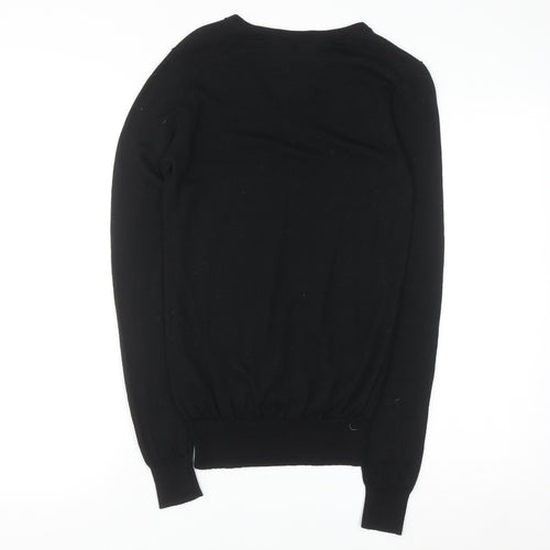 Uniqlo Men Black Wool V-Neck Pullover Jumper Size S