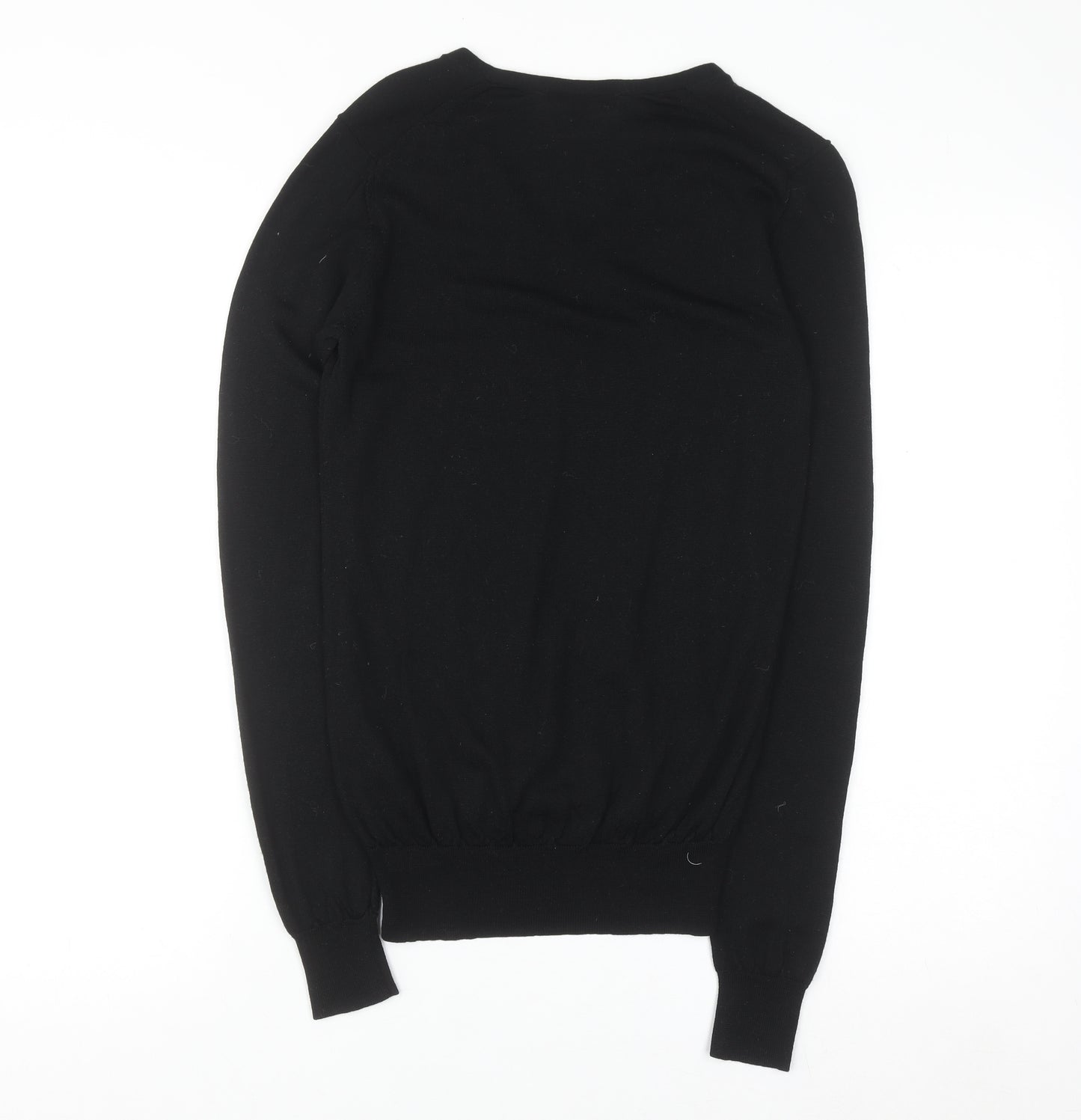 Uniqlo Men Black Wool V-Neck Pullover Jumper Size S