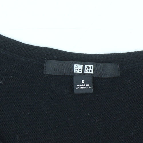 Uniqlo Men Black Wool V-Neck Pullover Jumper Size S