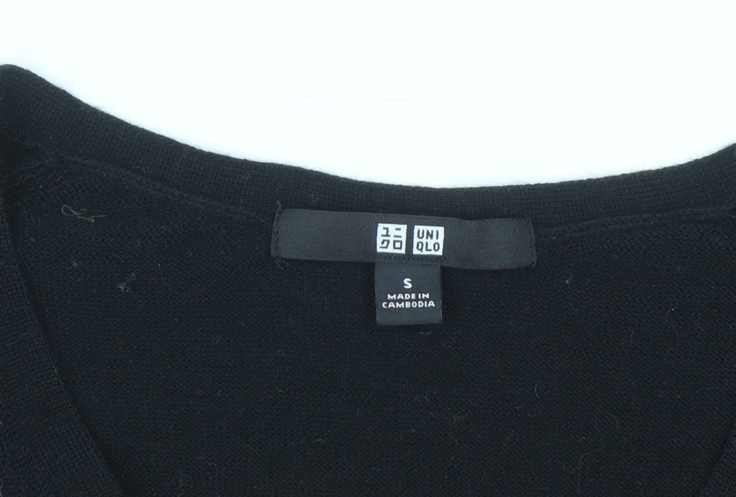 Uniqlo Men Black Wool V-Neck Pullover Jumper Size S