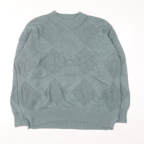 Marks and Spencer Men's Green Argyle Knit Wool Blend Jumper L