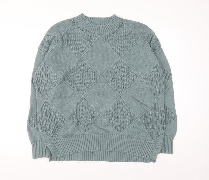 Marks and Spencer Men's Green Argyle Knit Wool Blend Jumper L
