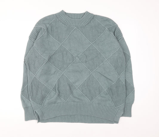 Marks and Spencer Men's Green Argyle Knit Wool Blend Jumper L