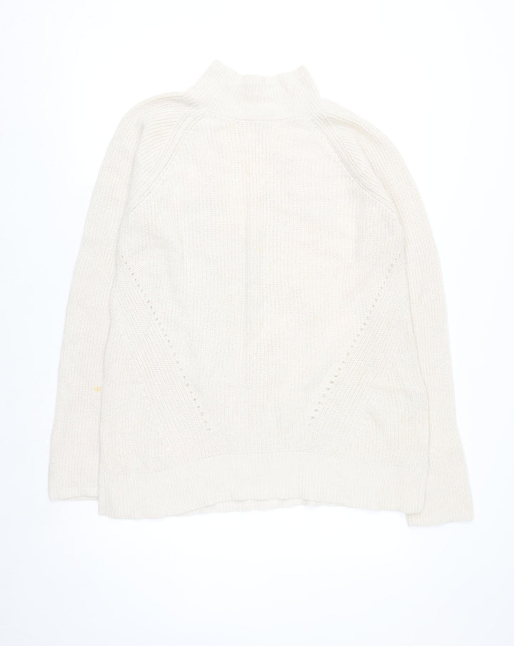 GAP Women Ivory Cotton High Neck Chunky Knit Jumper Size L