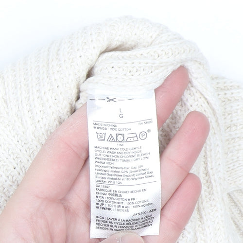 GAP Women Ivory Cotton High Neck Chunky Knit Jumper Size L
