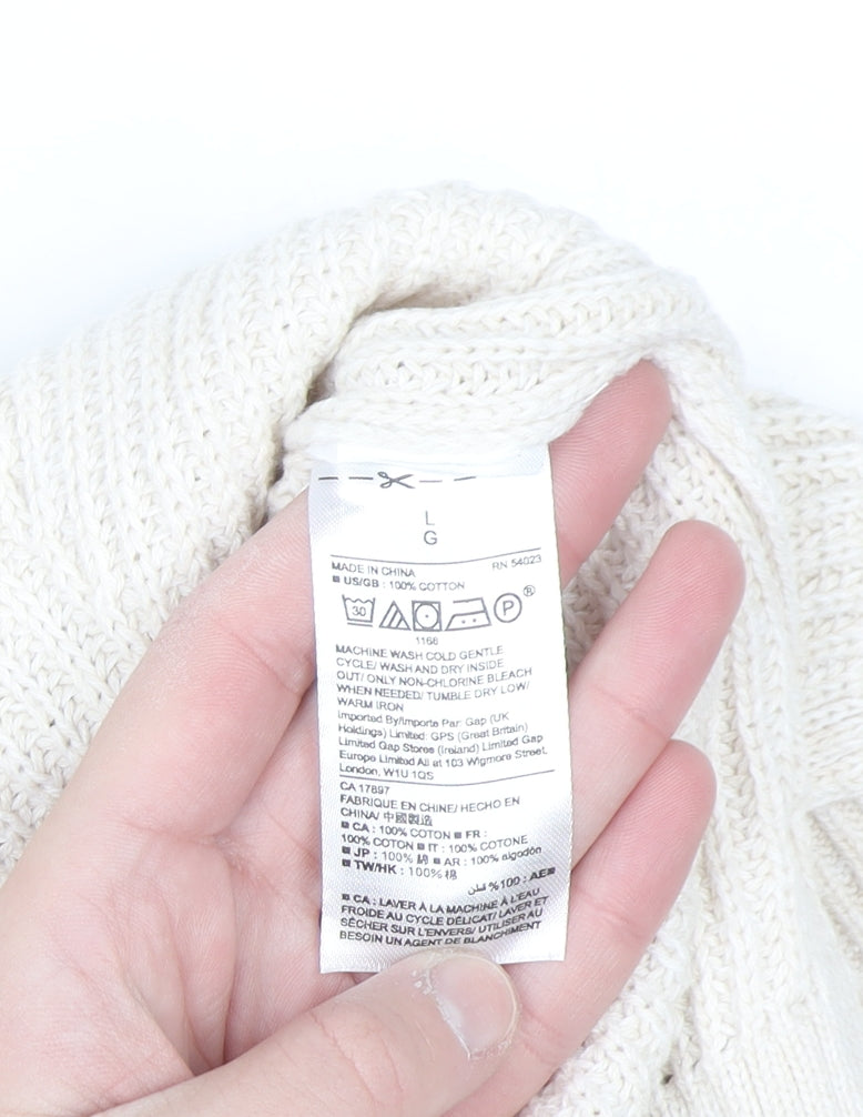 GAP Women Ivory Cotton High Neck Chunky Knit Jumper Size L