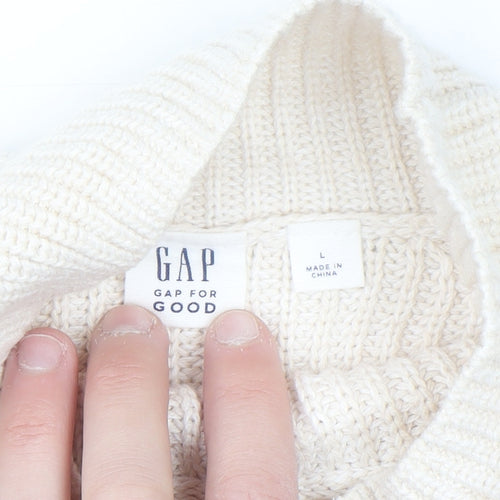 GAP Women Ivory Cotton High Neck Chunky Knit Jumper Size L