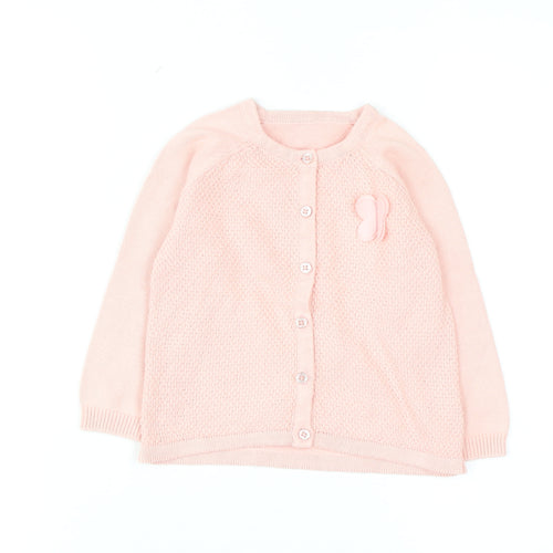 Nutmeg Girls Pink Cotton Cardigan 4-5 Years Button Front Butterfly Accent