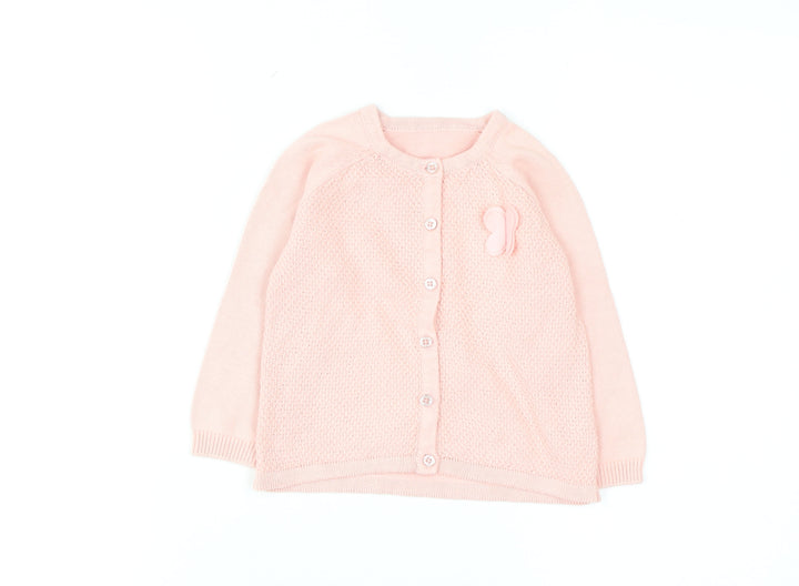 Nutmeg Girls Pink Cotton Cardigan 4-5 Years Button Front Butterfly Accent