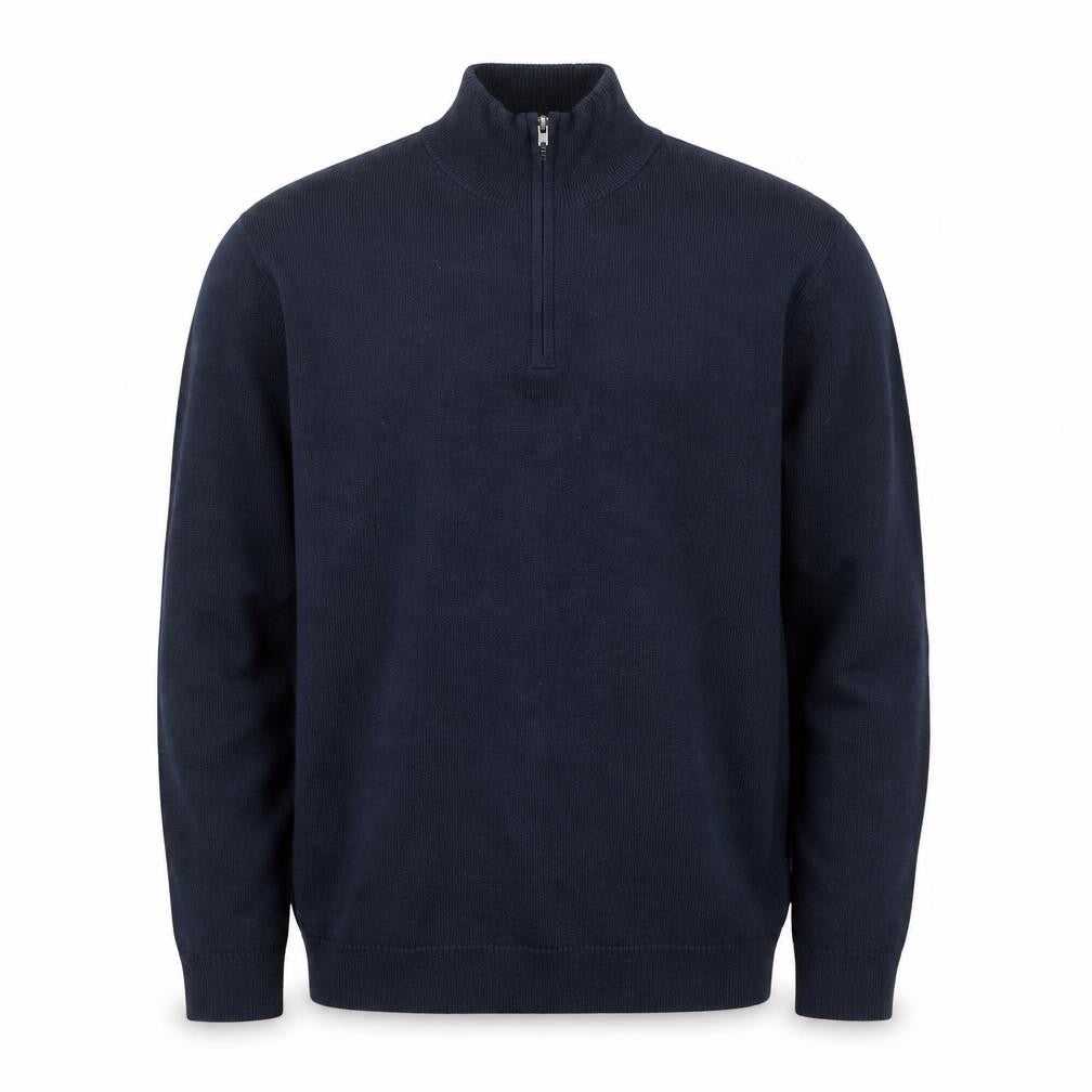 Jaeger Men's Blue Merino Wool Silk Half Zip High Neck Jumper Size S