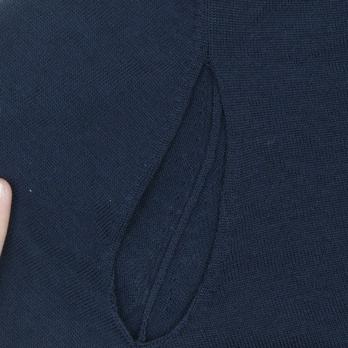 Jaeger Men's Blue Merino Wool Silk Half Zip High Neck Jumper Size S