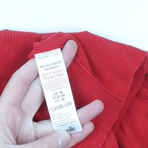 Wallis Women Red Roll Neck Long Sleeve Pullover Jumper Size 16
