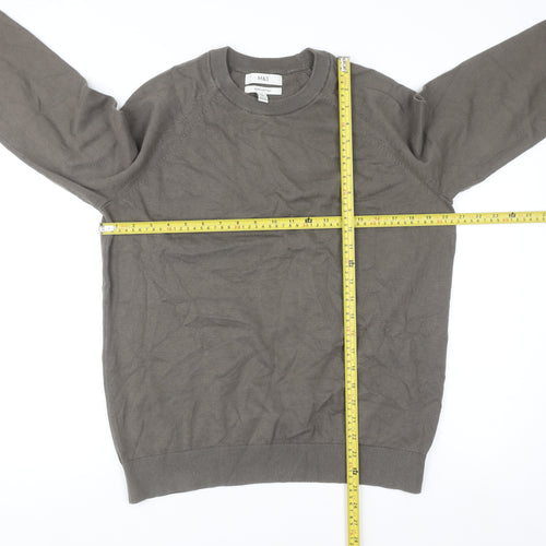 Marks and Spencer Men's Brown Pure Cotton Crew Neck Jumper L