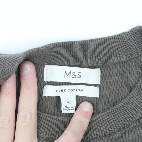 Marks and Spencer Men's Brown Pure Cotton Crew Neck Jumper L