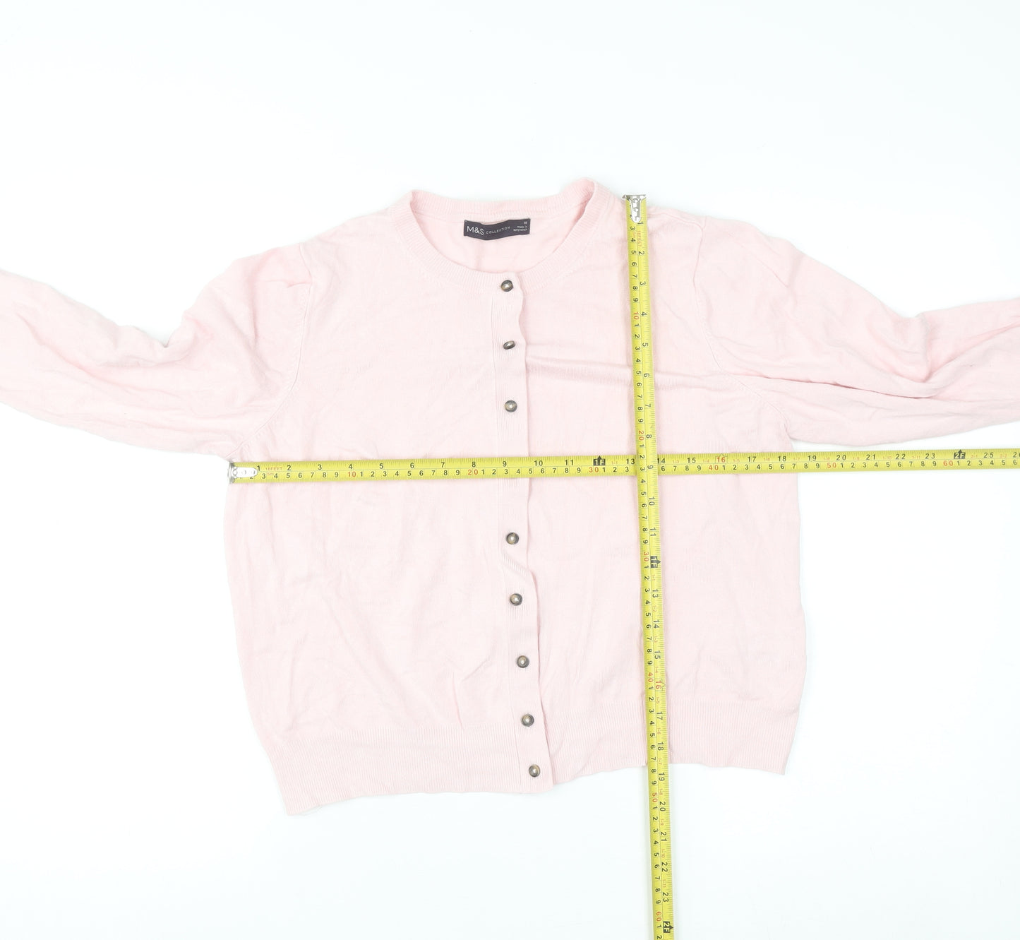 Marks and Spencer Women Pink Size 16 Crew Neck Cardigan