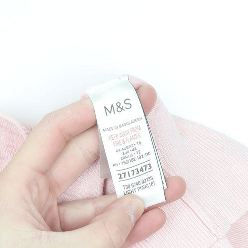Marks and Spencer Women Pink Size 16 Crew Neck Cardigan