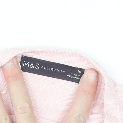 Marks and Spencer Women Pink Size 16 Crew Neck Cardigan