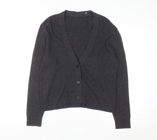UNIQLO Women's Grey V-Neck Button Cardigan Size L Knit Jumper
