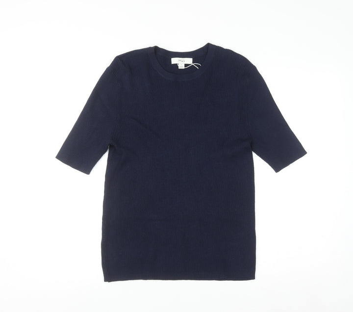 Marks and Spencer Women’s Blue Knit Crew Neck Short Sleeve Jumper L