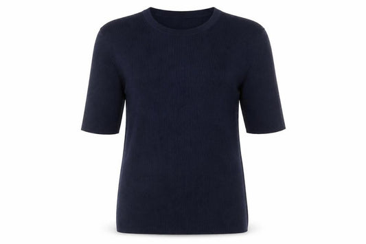Front view of Marks & Spencer Women’s Blue Knit Crew Neck Short Sleeve Jumper L