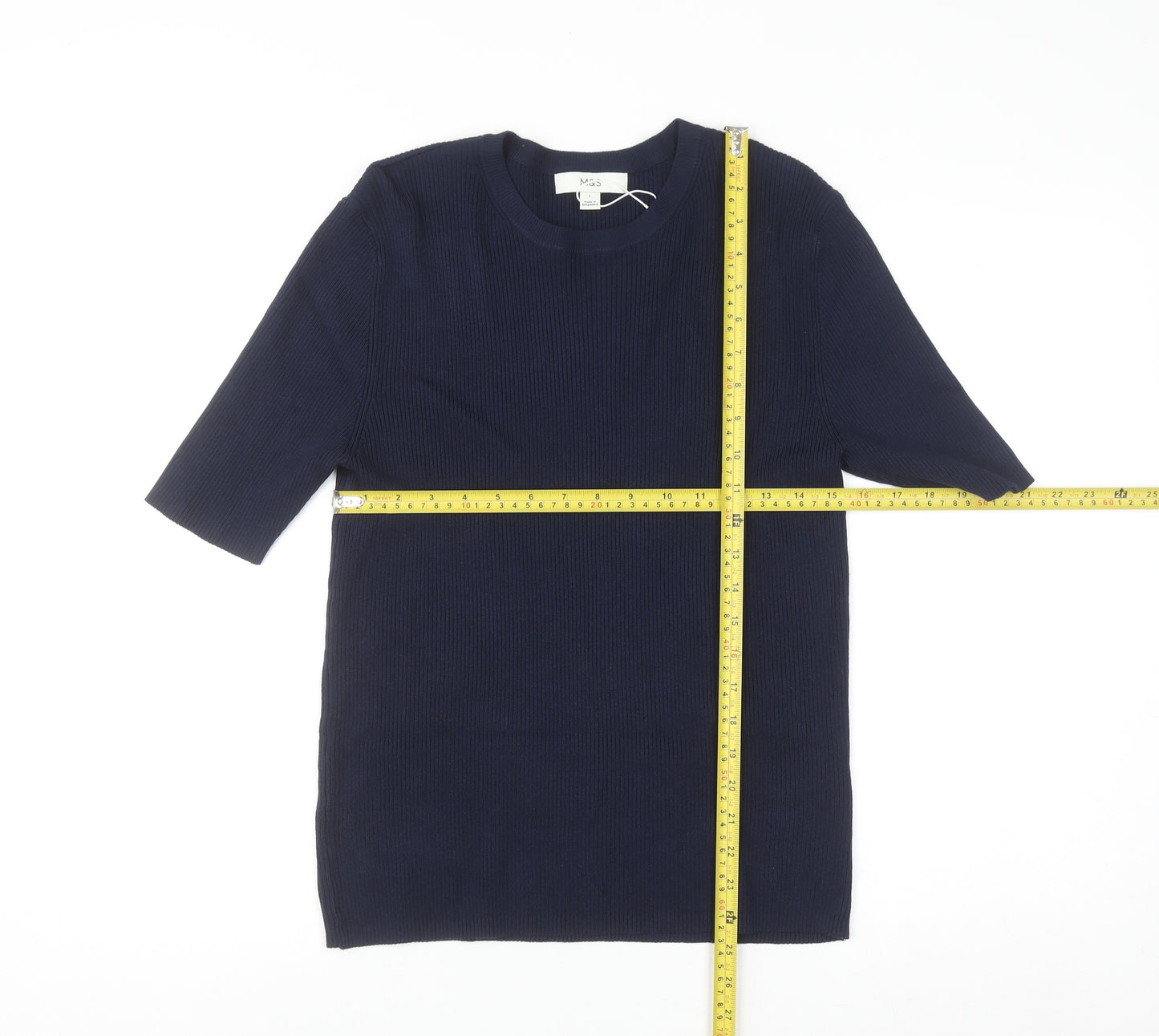 Marks and Spencer Women’s Blue Knit Crew Neck Short Sleeve Jumper L