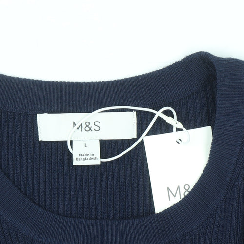 Marks and Spencer Women’s Blue Knit Crew Neck Short Sleeve Jumper L