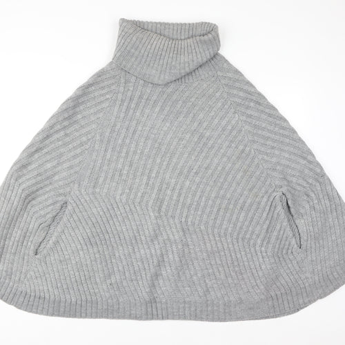 Joules Women Grey Roll Neck Knit Cape Jumper M/L Wool Blend