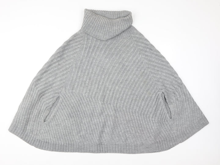 Joules Women Grey Roll Neck Knit Cape Jumper M/L Wool Blend