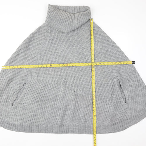 Joules Women Grey Roll Neck Knit Cape Jumper M/L Wool Blend