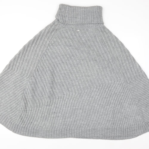 Joules Women Grey Roll Neck Knit Cape Jumper M/L Wool Blend