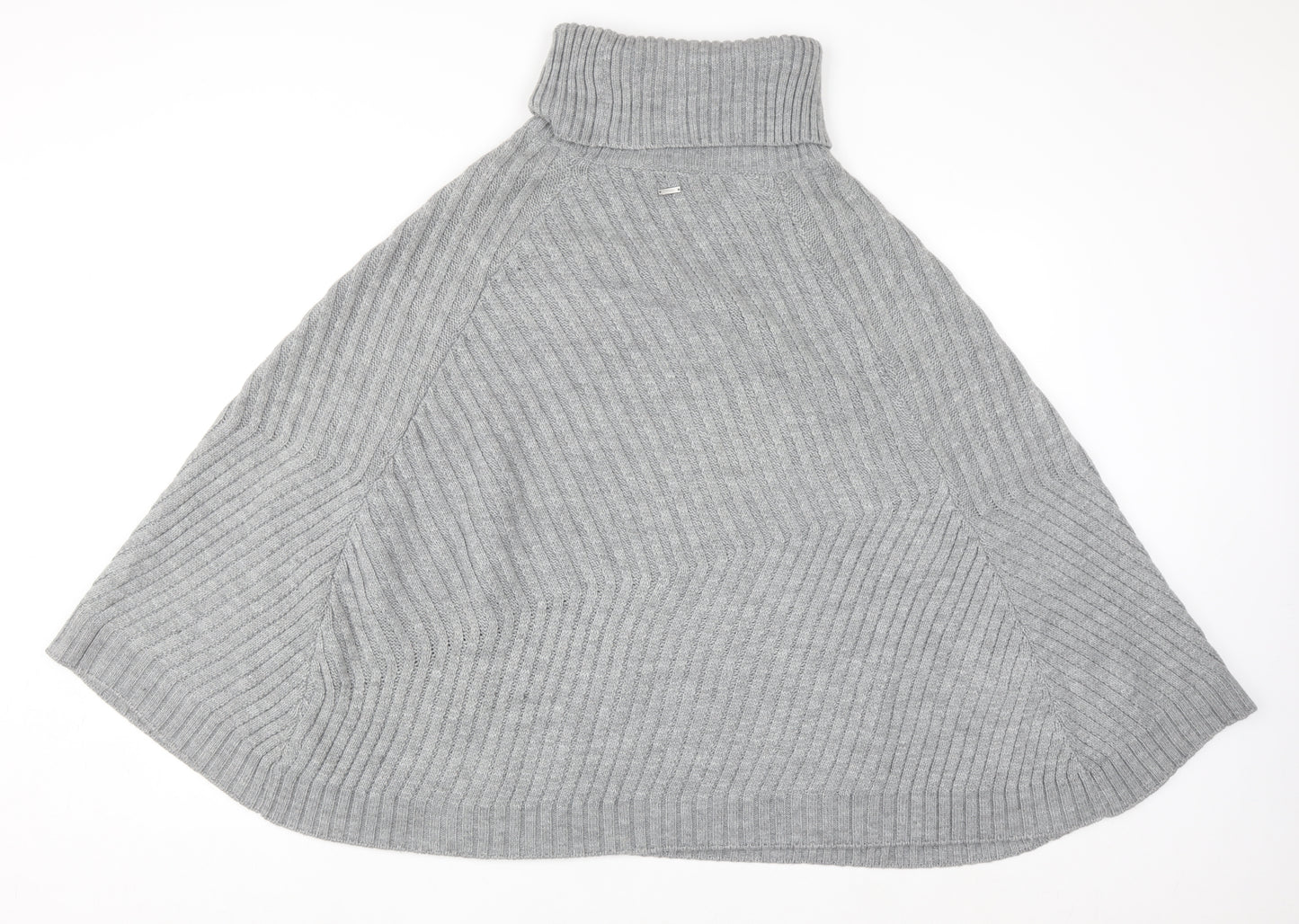 Joules Women Grey Roll Neck Knit Cape Jumper M/L Wool Blend