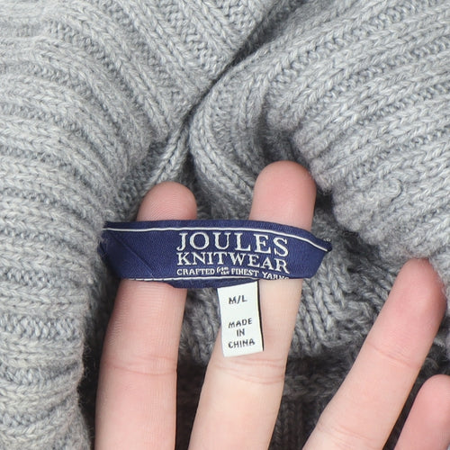 Joules Women Grey Roll Neck Knit Cape Jumper M/L Wool Blend