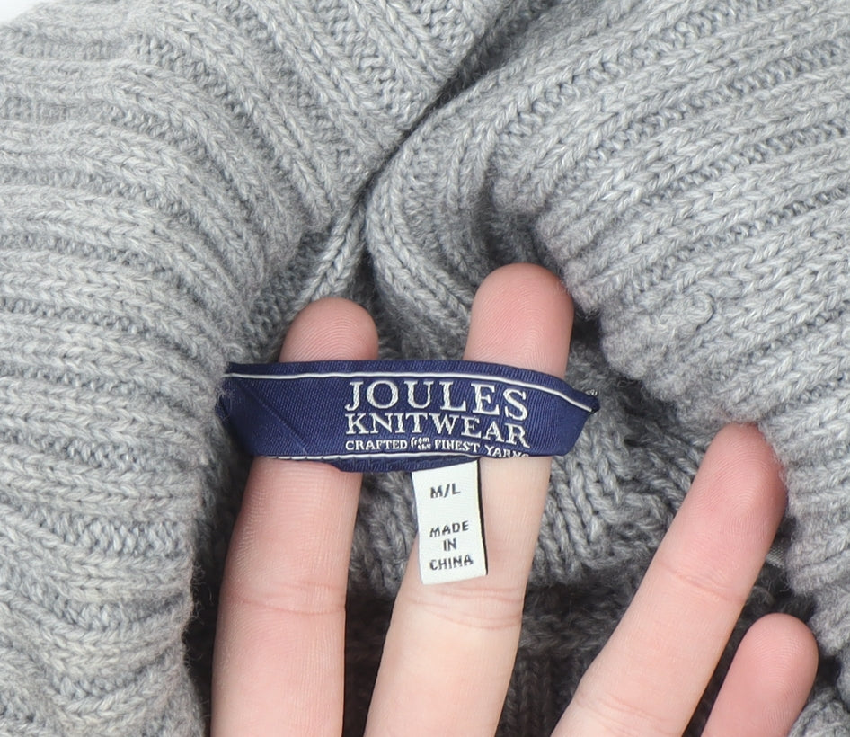 Joules Women Grey Roll Neck Knit Cape Jumper M/L Wool Blend