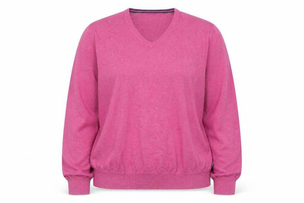 Front view of Wolsey Women's Pink Cotton V-Neck Long Sleeve jumper L