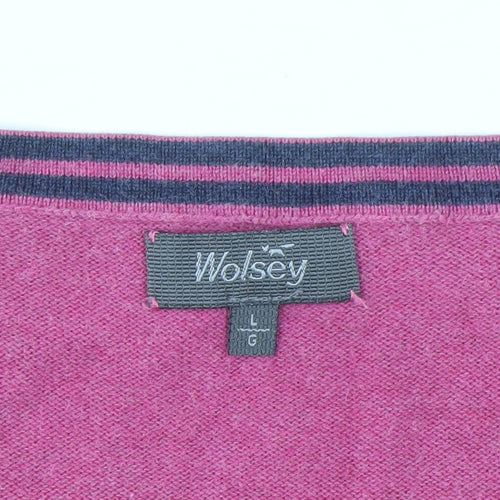 Wolsey Women's Pink Cotton V-Neck Long Sleeve Pullover Jumper L