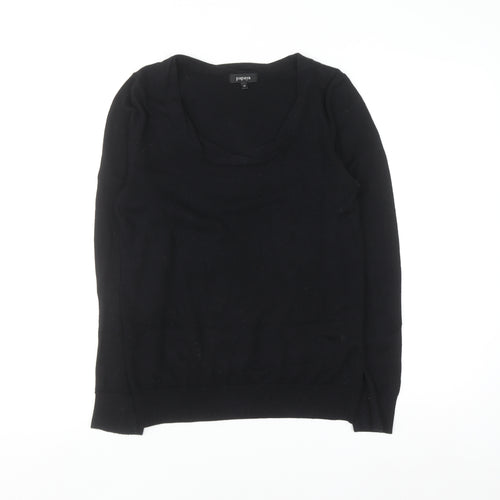 Papaya Women's Black Cotton Cashmere Scoop Neck Jumper Size 12