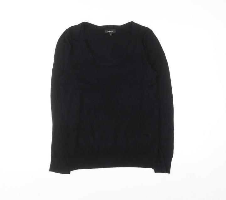 Papaya Women's Black Cotton Cashmere Scoop Neck Jumper Size 12