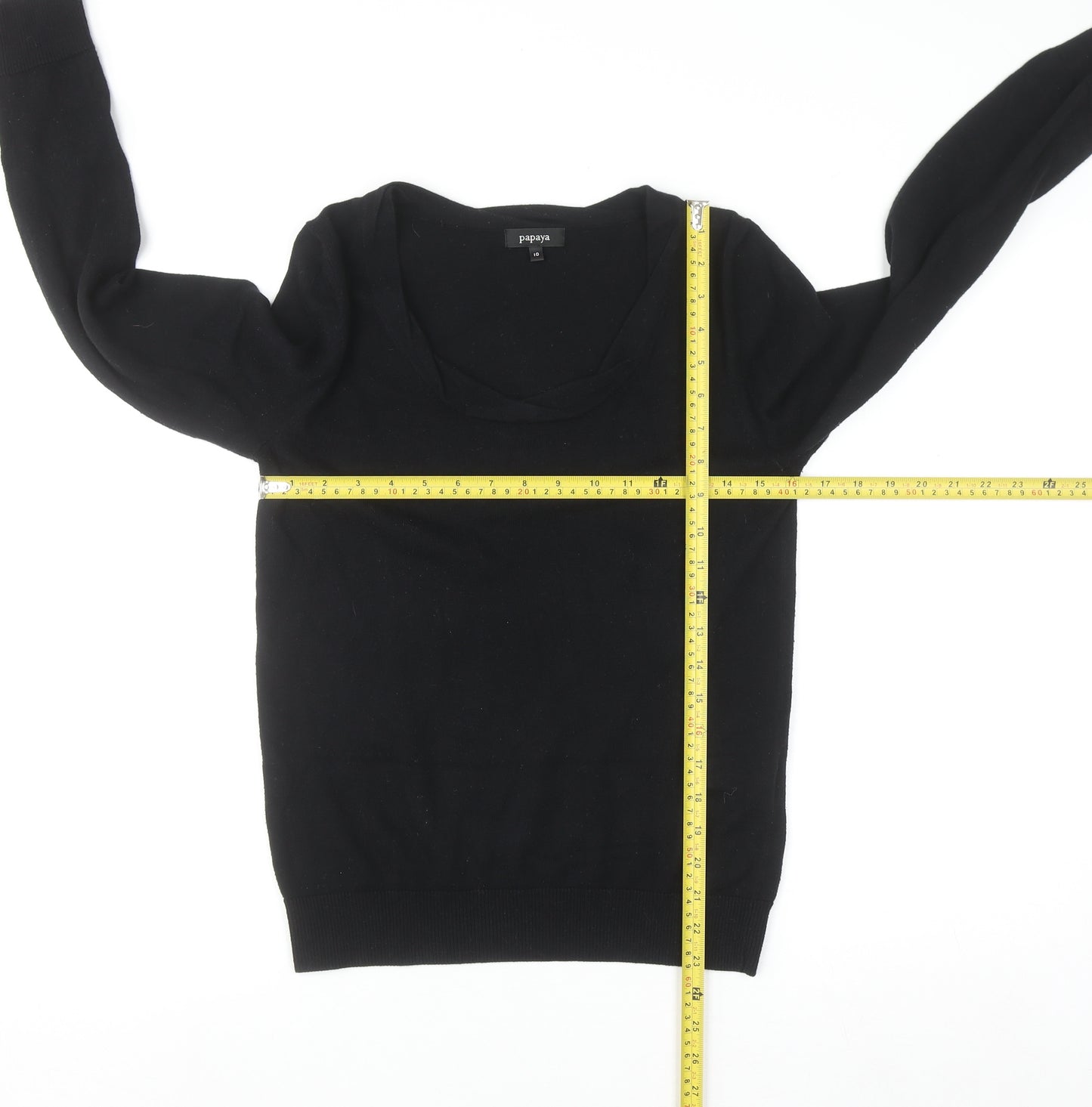 Papaya Women's Black Cotton Cashmere Scoop Neck Jumper Size 12