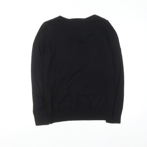 Papaya Women's Black Cotton Cashmere Scoop Neck Jumper Size 12