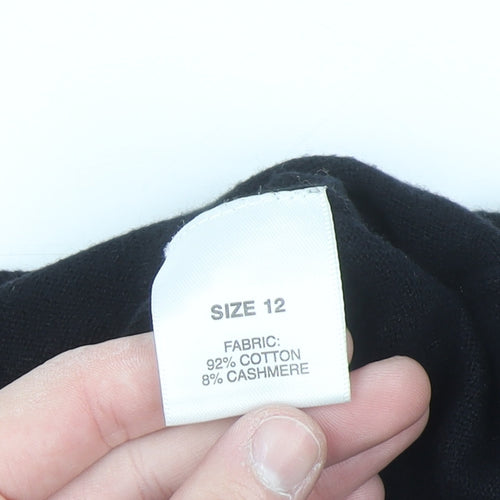 Papaya Women's Black Cotton Cashmere Scoop Neck Jumper Size 12